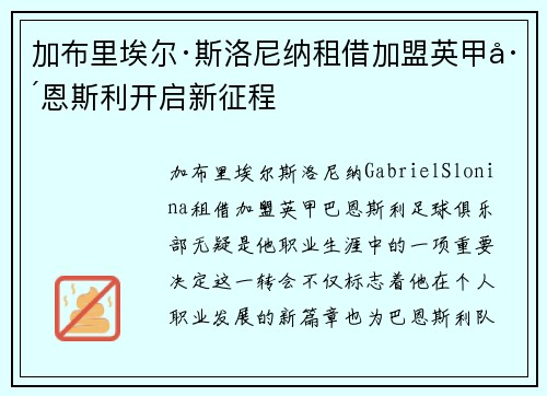 加布里埃尔·斯洛尼纳租借加盟英甲巴恩斯利开启新征程 加布里埃尔·斯洛尼纳租借加盟英甲巴恩斯利开启新征程