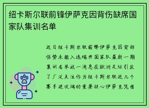 纽卡斯尔联前锋伊萨克因背伤缺席国家队集训名单